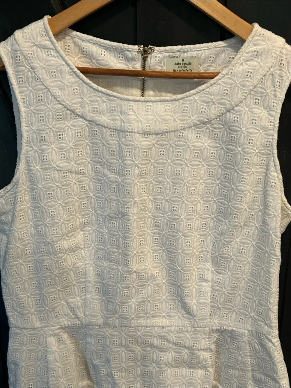 Kate Spade White Eyelet Peplum Sleeveless Blouse Feminine Coquette NWT 12